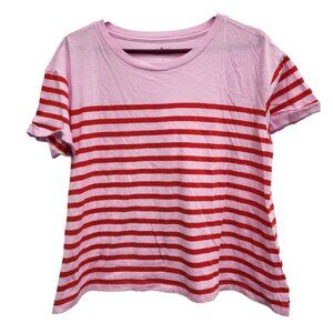Lou & Grey Pink and Red Striped Short Sleeve Tee
